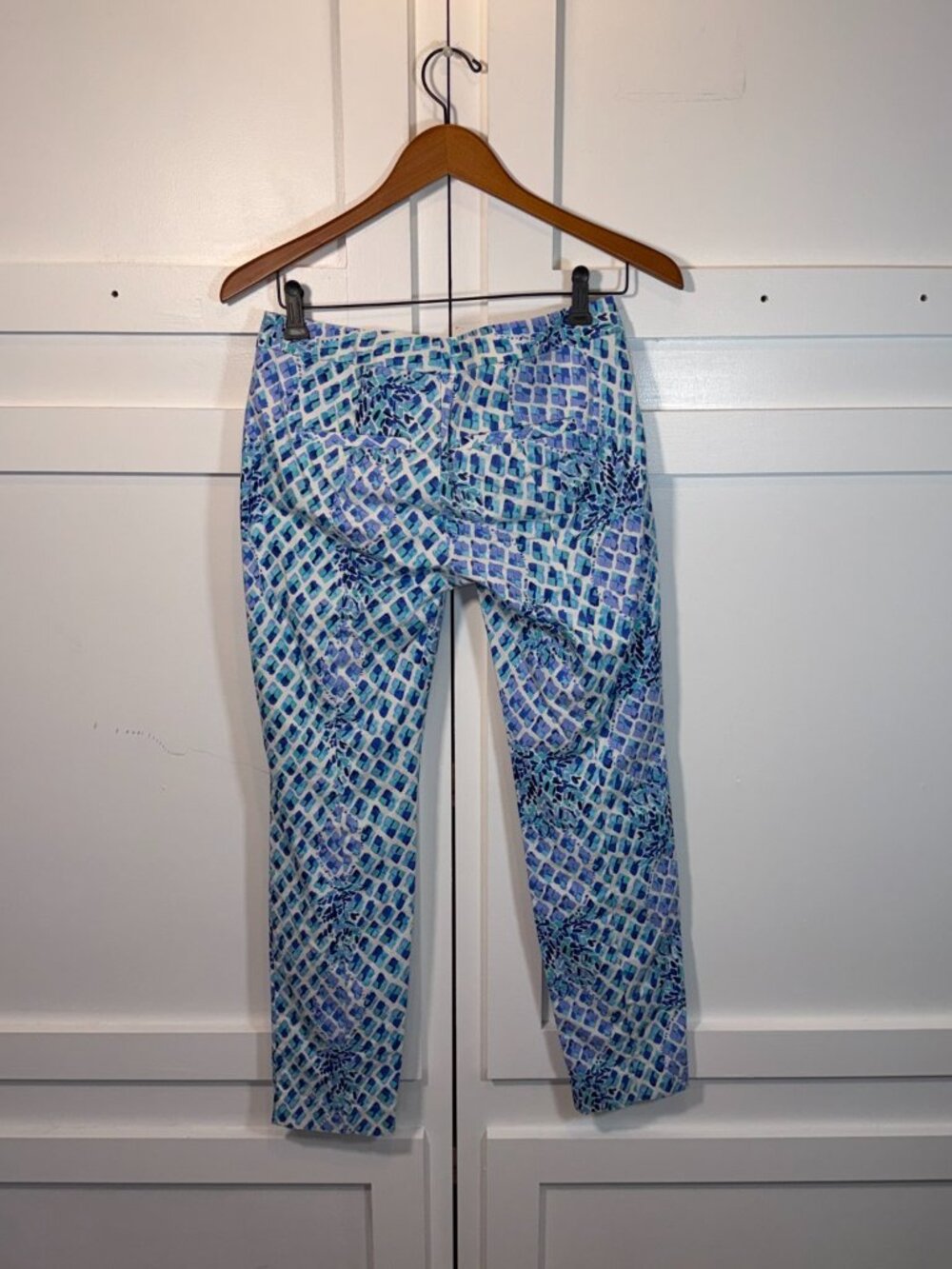 Lilly Pulitzer Women's Pants Size 2 Blue Geometric Floral Cotton Blend - Picture 4 of 8